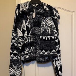 Free people Cozy Black and White Patterned Jacket